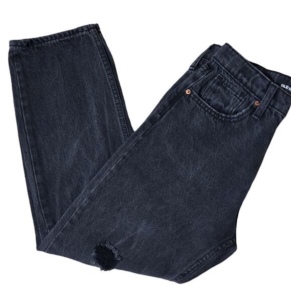 Old Navy Women’s Size 12 High Rise Slouchy Straight Black Cropped Ripped Jeans - Picture 2 of 11